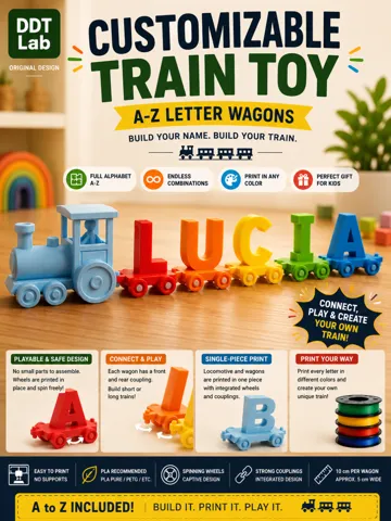Modelo para impresión 3D: Customizable Train Toy | A-Z Letter Wagons — vista de referencia 2