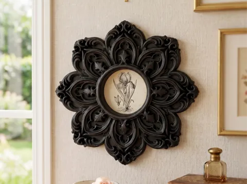 Marco decorativo: Baroque Floral Rose Window Wall Frame — referencia de MakerWorld
