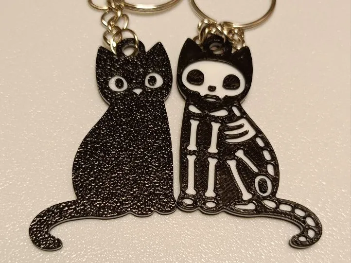 skeleton cat keychain