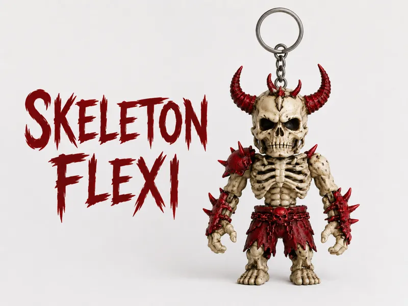 Skeleton Flexi Demon Keychain - Articulated Skull 