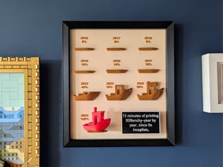 Decade of 3D Printer Progress in Benchies (Framed)