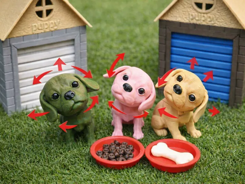 Puppy with movable head and house