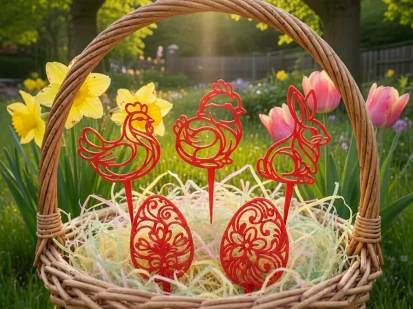 Décorations de panier de Pâques 5-en-1 (poules, lapin, œufs)