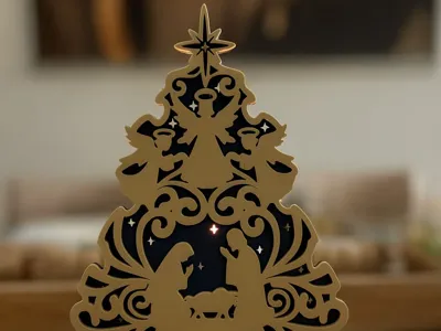 Christmas Nativity Scene in Fir Tree