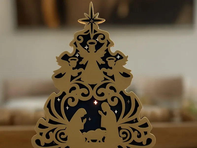 Weihnachtliche Krippenszene in Tannenbaum