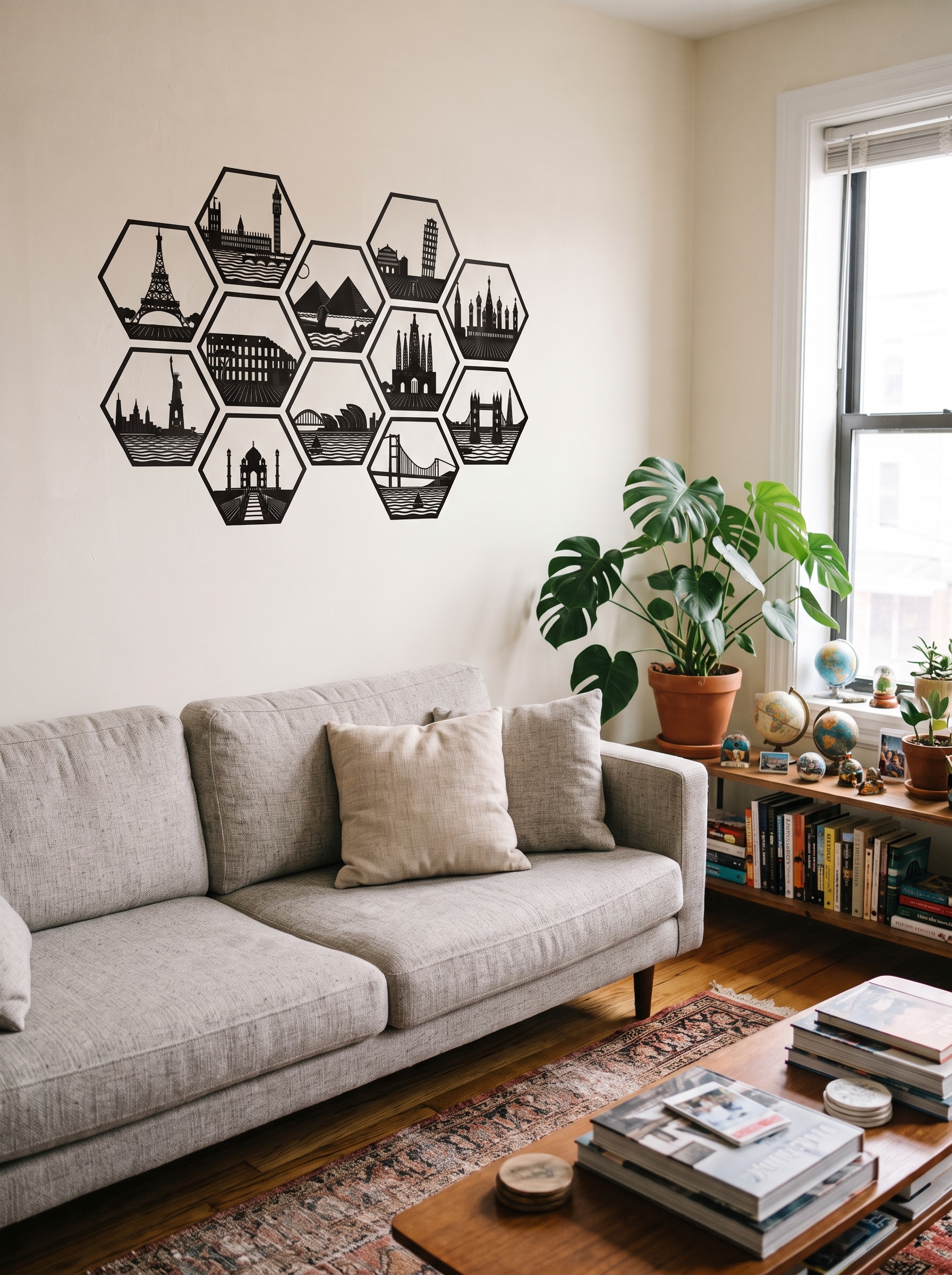 World Landmarks Hexagon Wall Art - Free 3D Print Model - MakerWorld