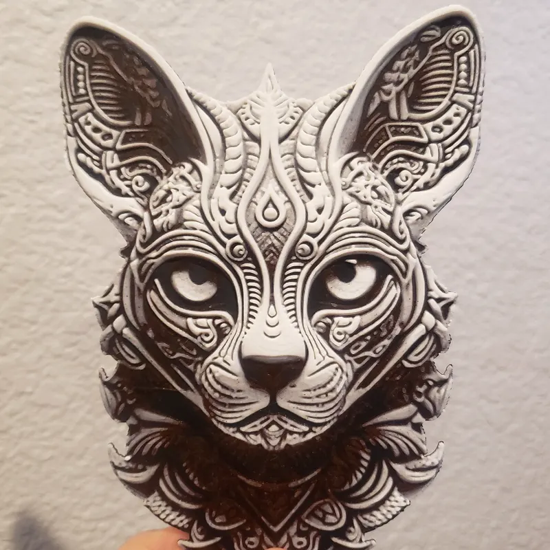 OPTICAL ILLUSION 3D "STERLING SILVER" CAT WALL ART CAT WALL DECOR 3D MANDALA ART