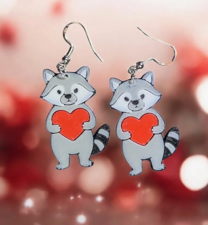 Raccoon Valentines Earrings view 2