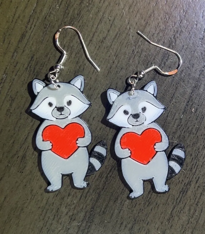 Raccoon Valentines Earrings view 3
