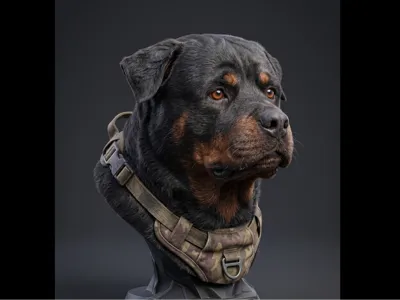 Rottweiler dog bust model