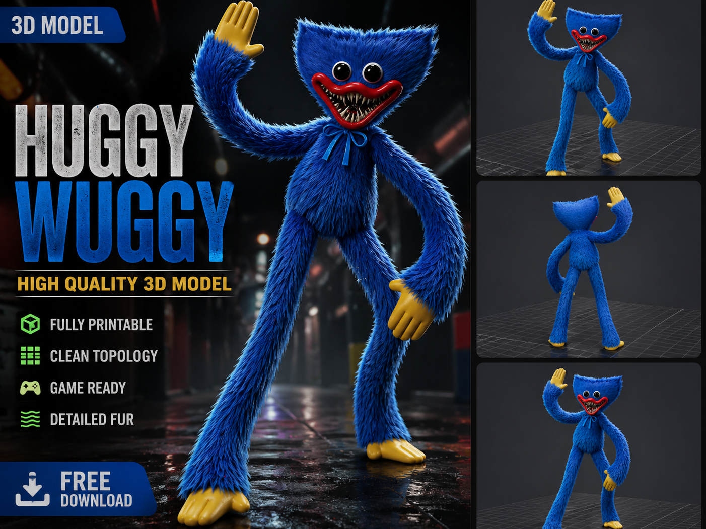 Huggy Wuggy Furry Monster - 3D Printable Figure