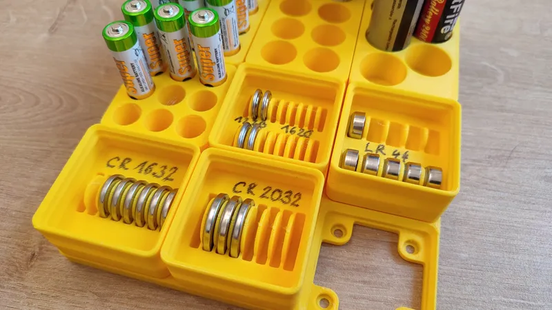 Coin cell battery boxes for Gridfinity