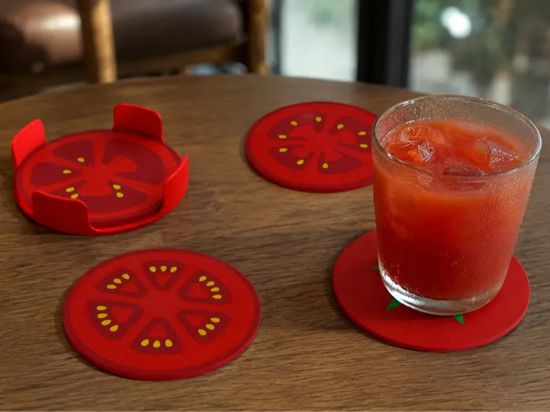 Tomato Slice Coaster Set with Stand