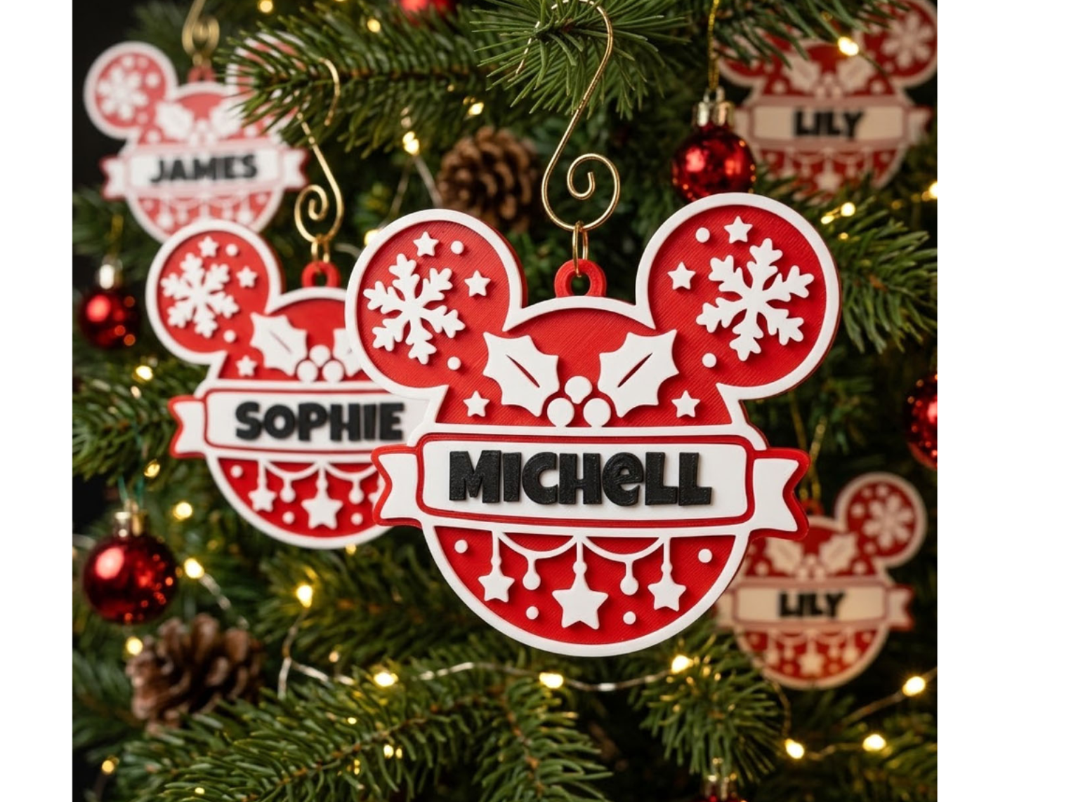 Custom Name Christmas Ornament – Festive Mickey 3D model