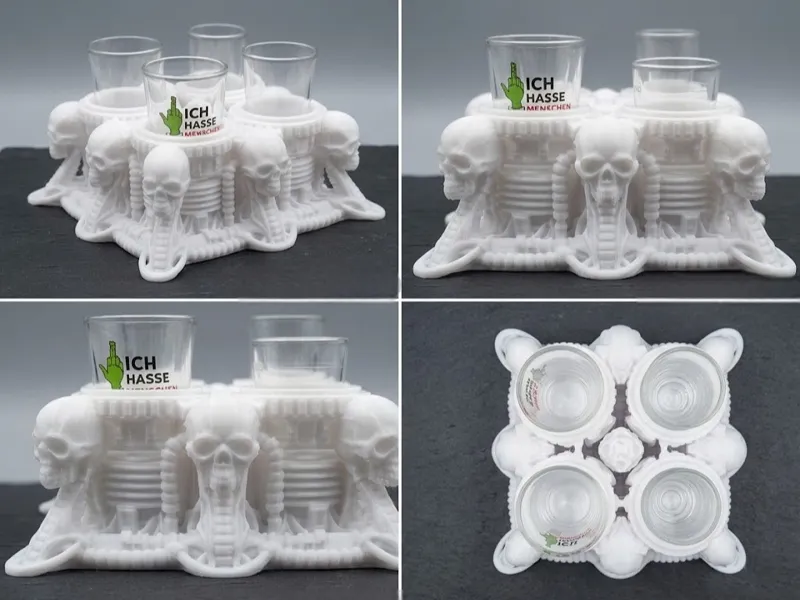 Skull Biomechanical Shotglas Halter – 4er Version