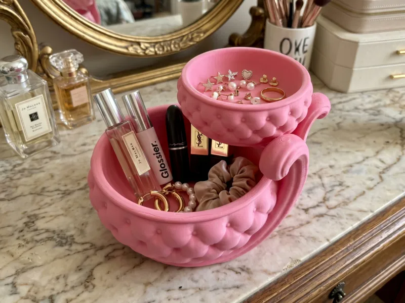 Quilted 2-Tier Vanity Tray & Jewelry Organizer