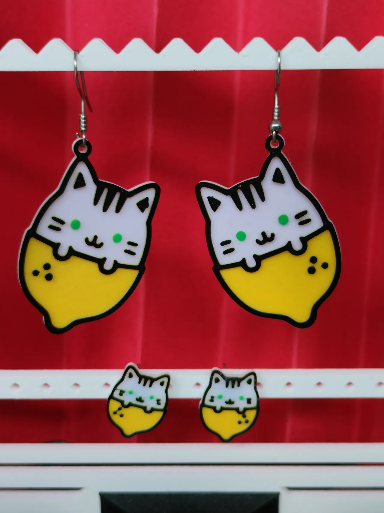 Lemon Kitty earrings - Kitty & Fruitie series view 2