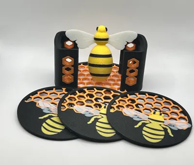 Honeycomb & Bee Coaster Set – Nature-Inspired