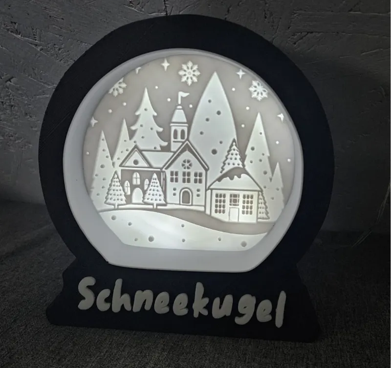 Schneekugel mit Weihnachtsdorf Litophane 