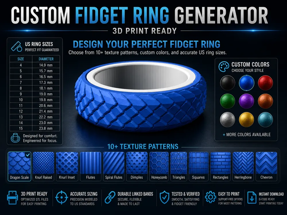 Objeto manipulable: Custom Parametric Fidget Ring Maker. Referencia del modelo original.