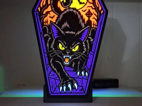 Accesorio de iluminación decorativa: Scary Cat Coffin Lightbox — referencia de MakerWorld