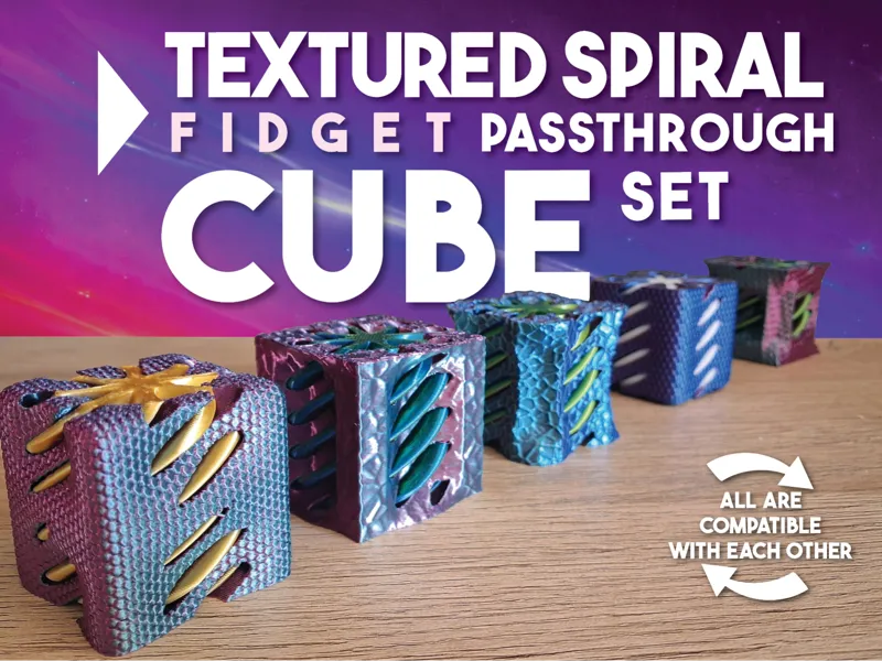 Textured SPIRAL Passthrough CUBE Fidget SET