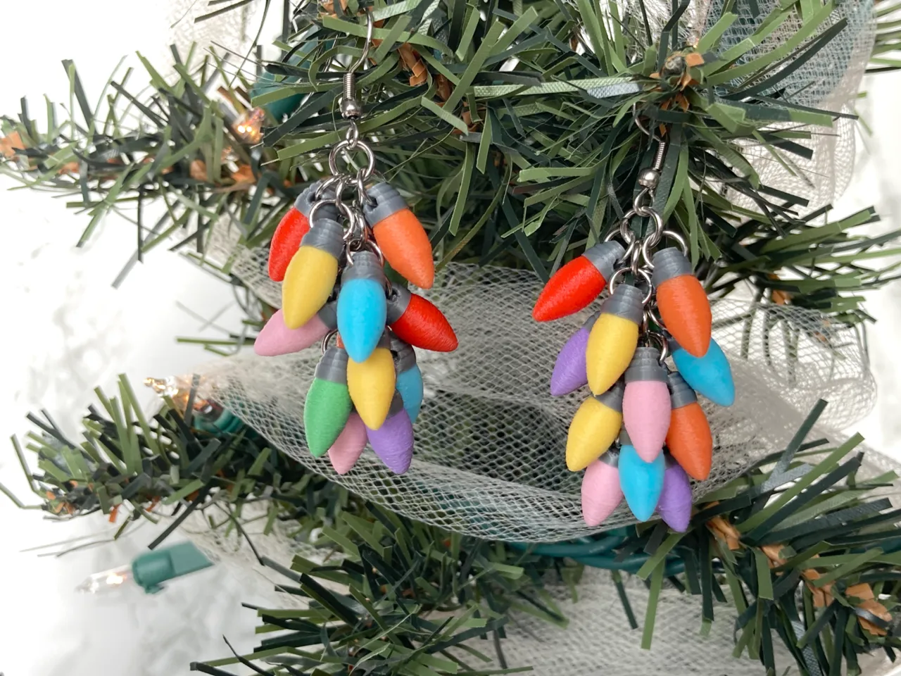Christmas Bulb / Light Dangle Cluster Earrings view 3