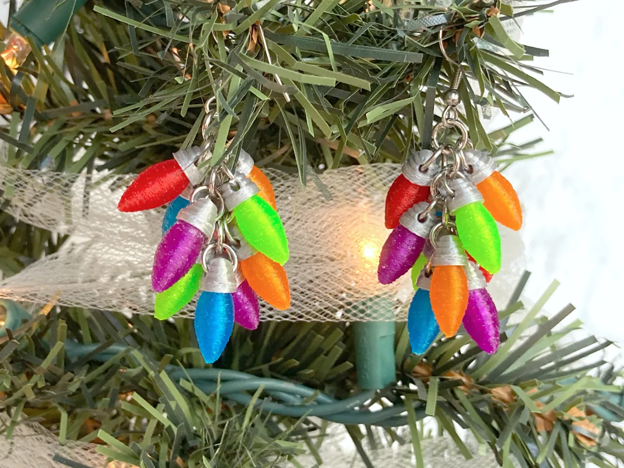 Christmas Bulb / Light Dangle Cluster Earrings view 4