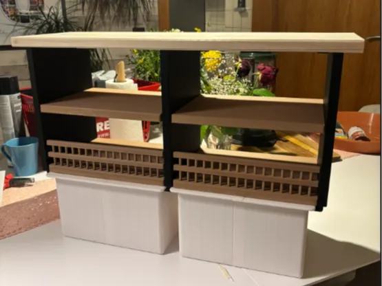 Children's shelf with drawers and fence