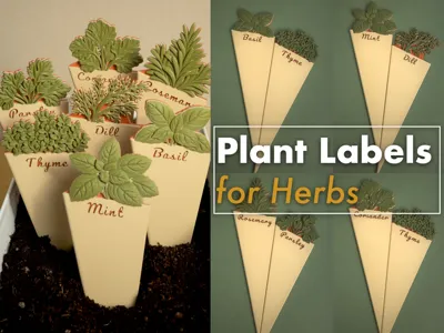 7-Piece Herb Garden Plant Labels w/ 3D Leaf Relief