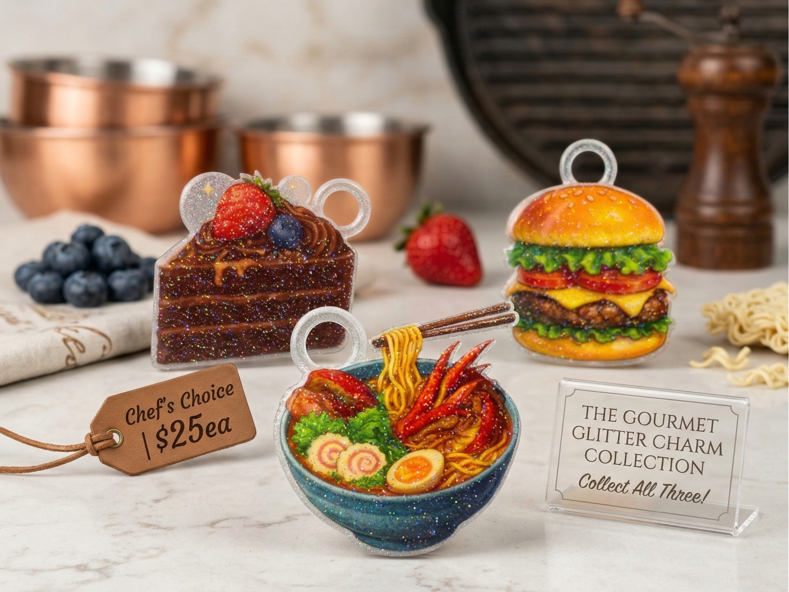 UV printed 3D Printed Anime style food keychains