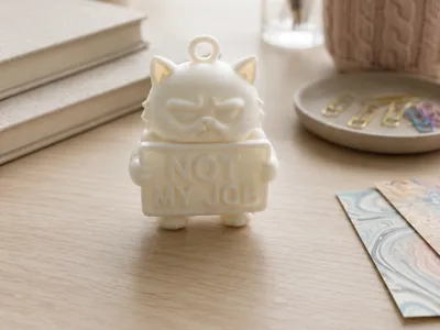 Exhausted Office Worker Cat Keychain | Not My Job Cat Keychain