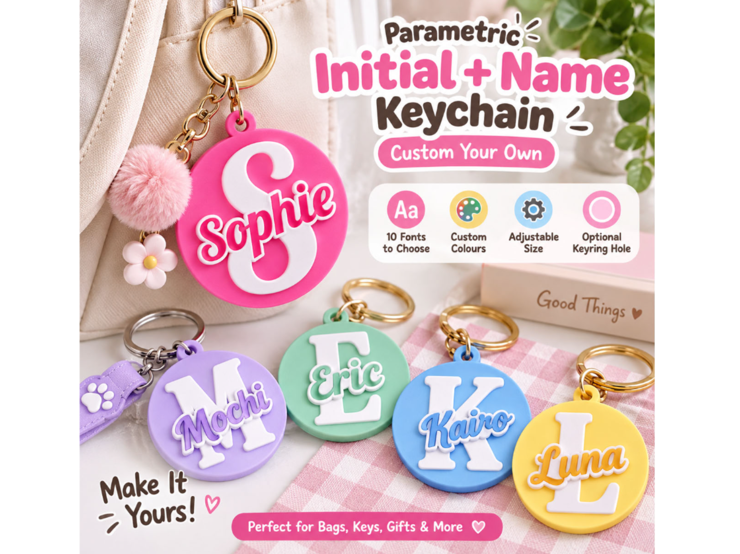 Parametric Initial + Name Keychain Letter Custom - 1