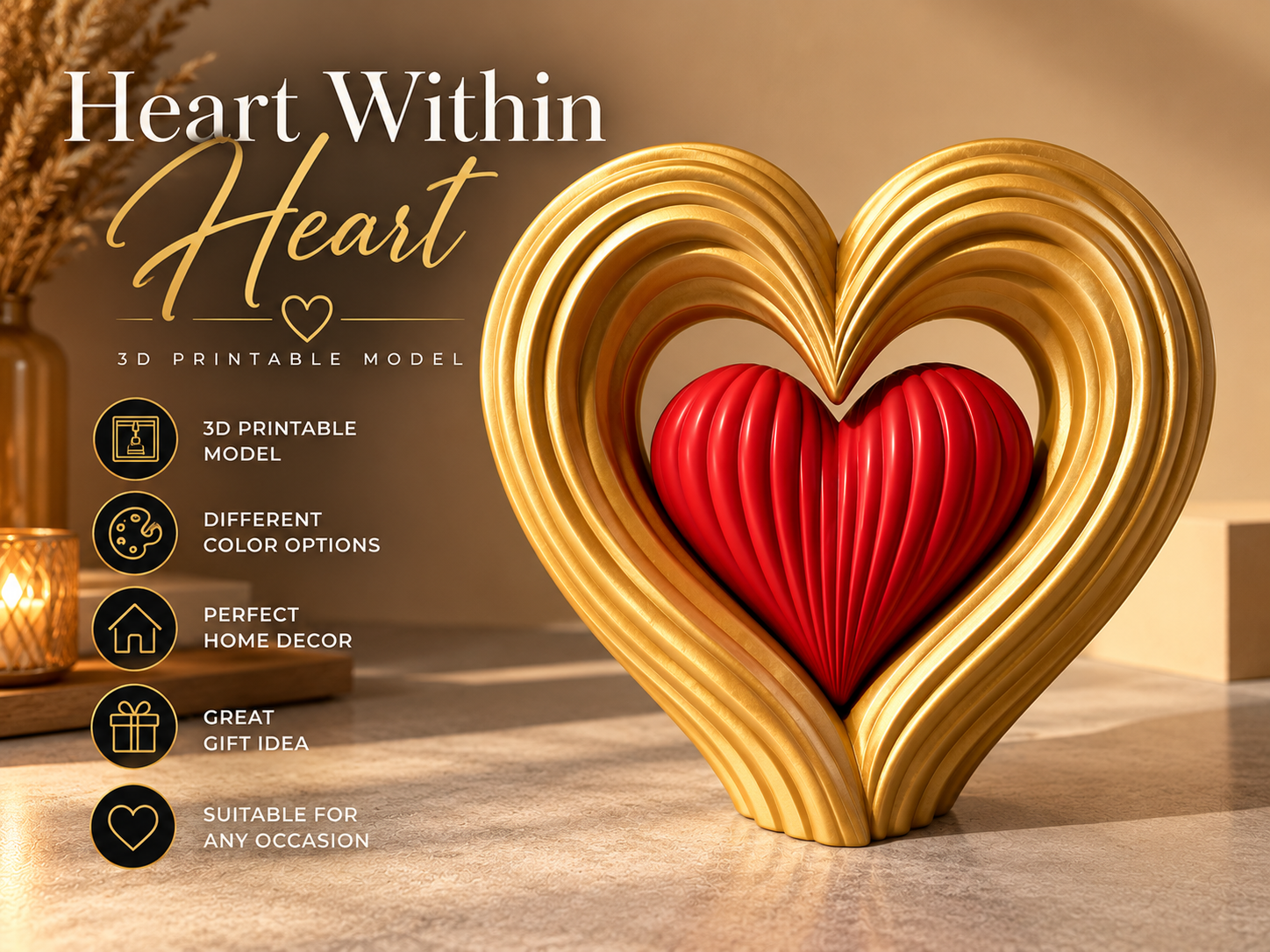 Japandi Heart Within Heart NO AMS ! 3D model