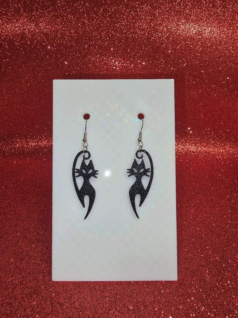 Black cat earrings view 2