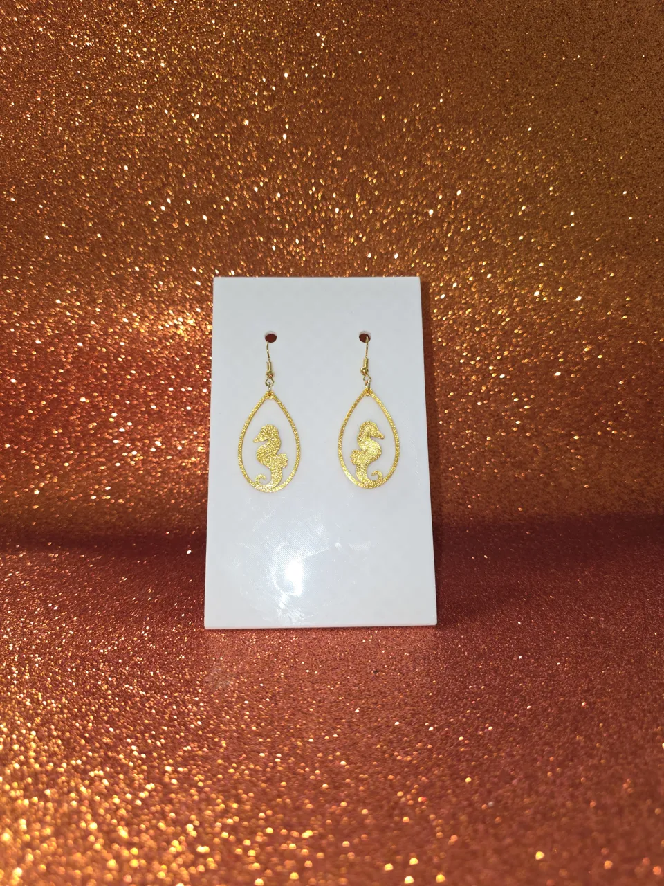 Seahorse drop earrings view 2