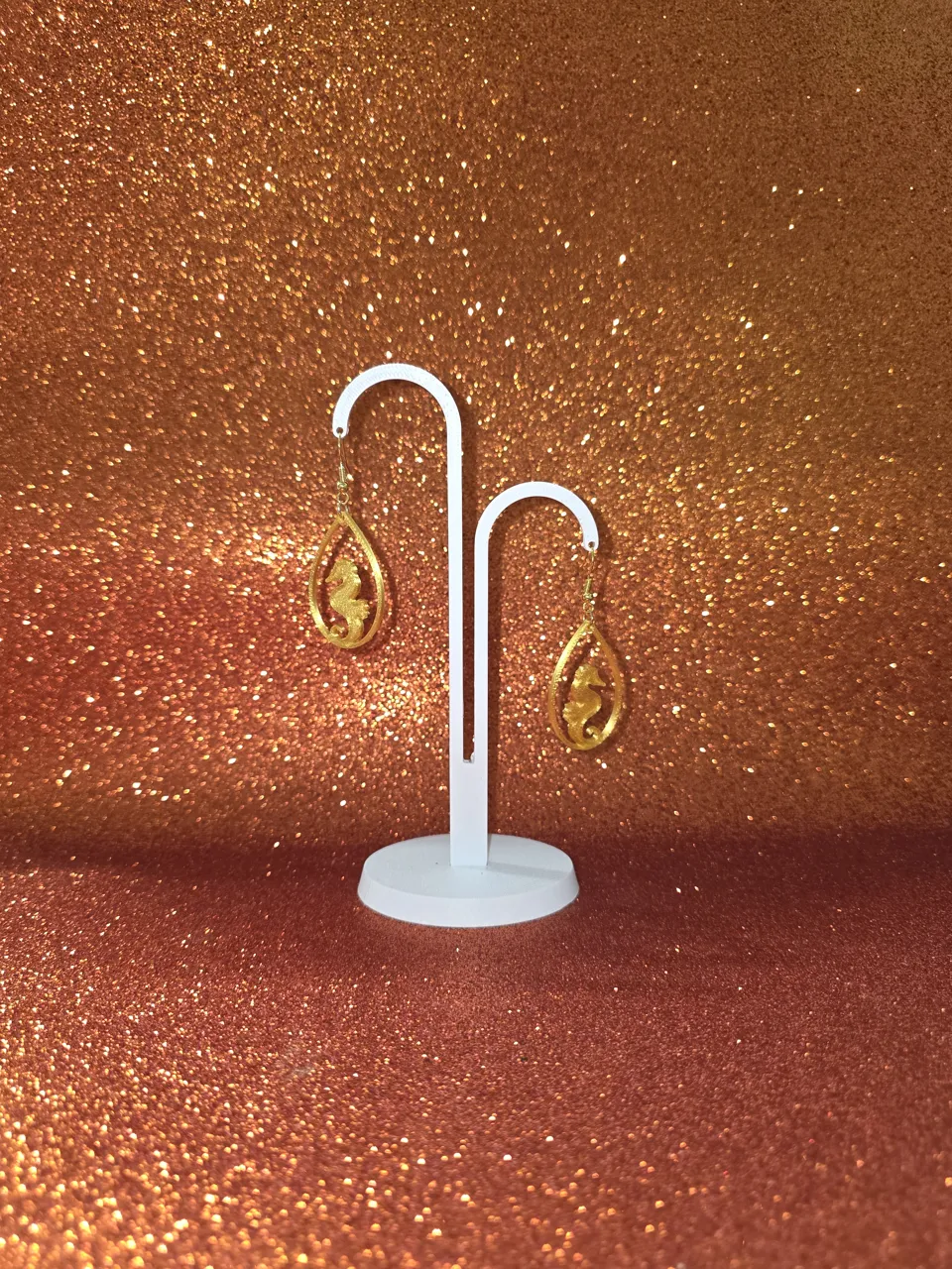 Seahorse drop earrings view 3