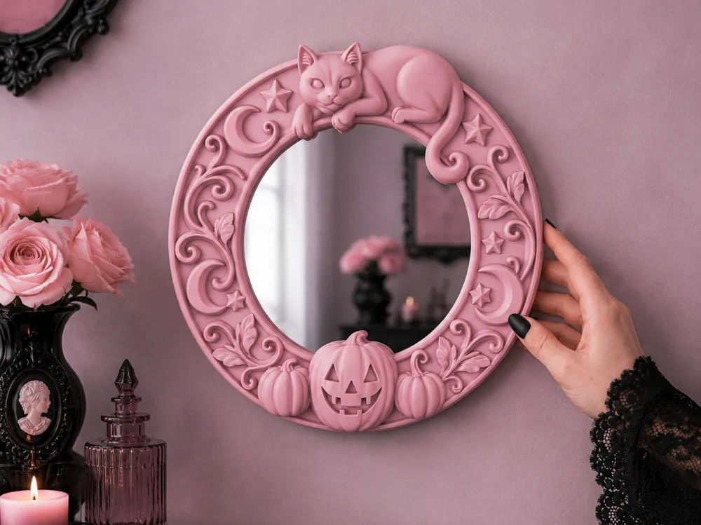 Marco decorativo: Goth Halloween Samhain Cat Mirror Frame gothic. Referencia del modelo original.