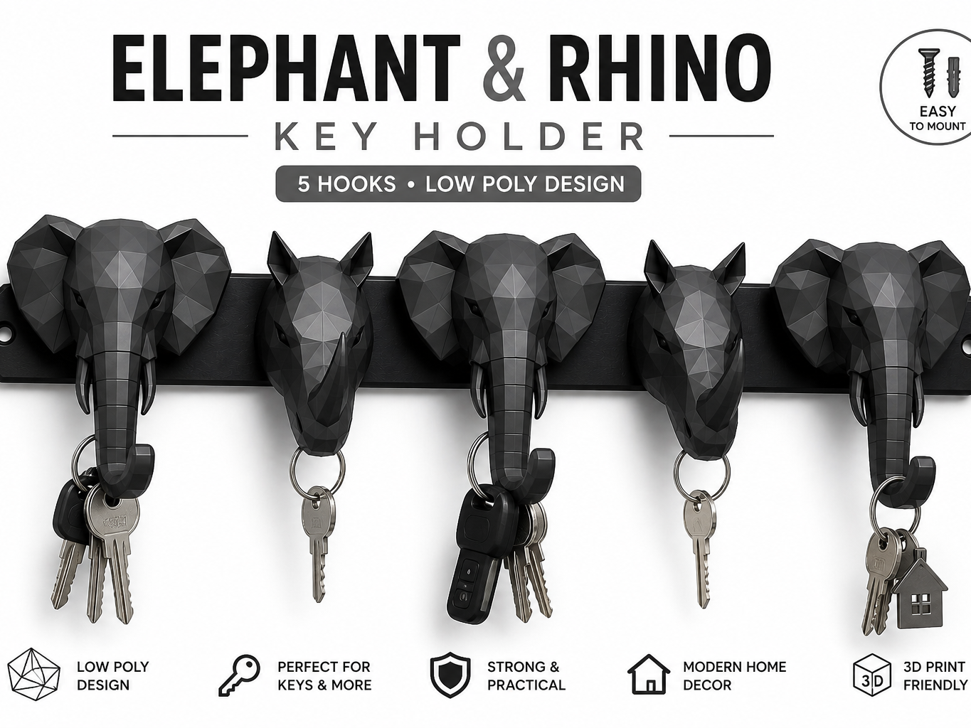 Elephant & Rhino Keys Holder