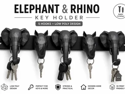 Elephant & Rhino Keys Holder