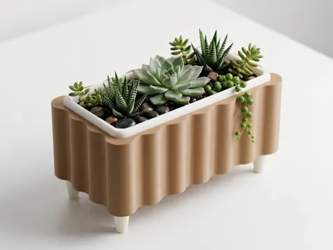 Maceta decorativa: Ribbed Trough Planter — referencia de MakerWorld
