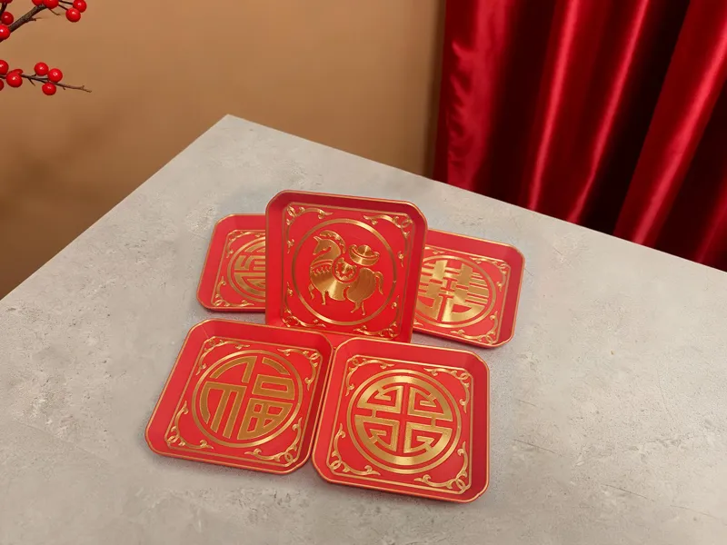 【马年年货】过年干果零食碟骨碟/收纳盒 “福禄寿喜”纹样家用2026年新中式新款零食小物件收纳盒