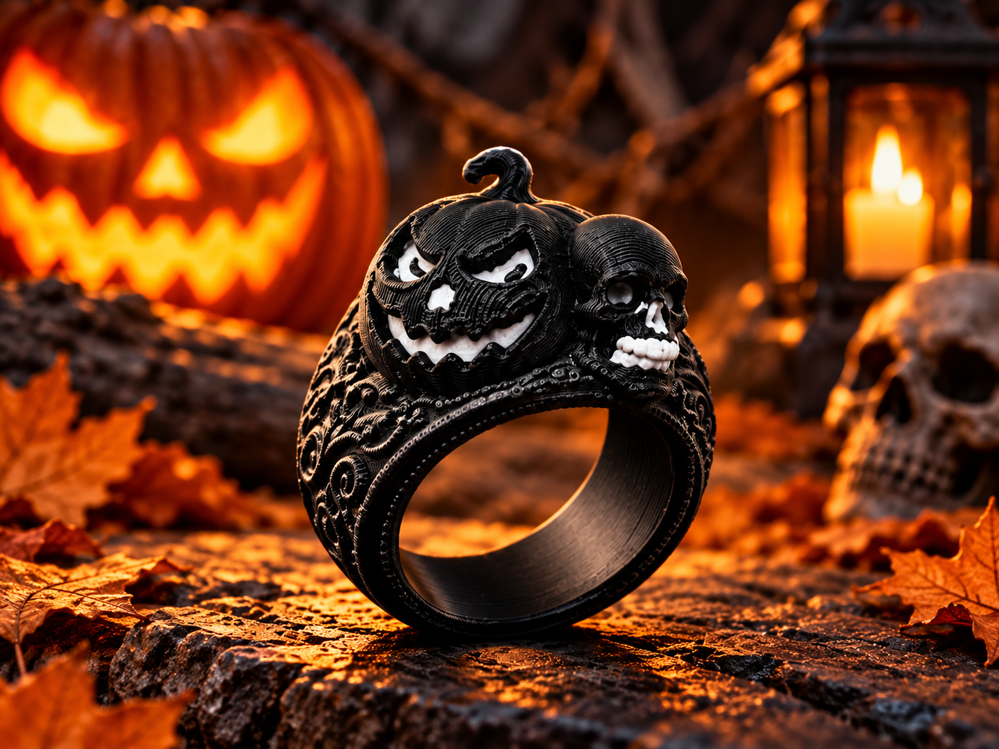 Pumpkin & Skull Halloween Ring 3D model