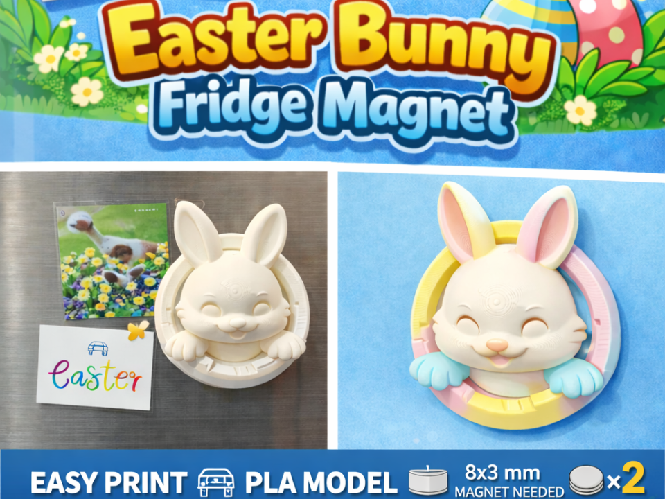 Cute Easter Bunny Fridge Magnet Easy 3D Print 9cm