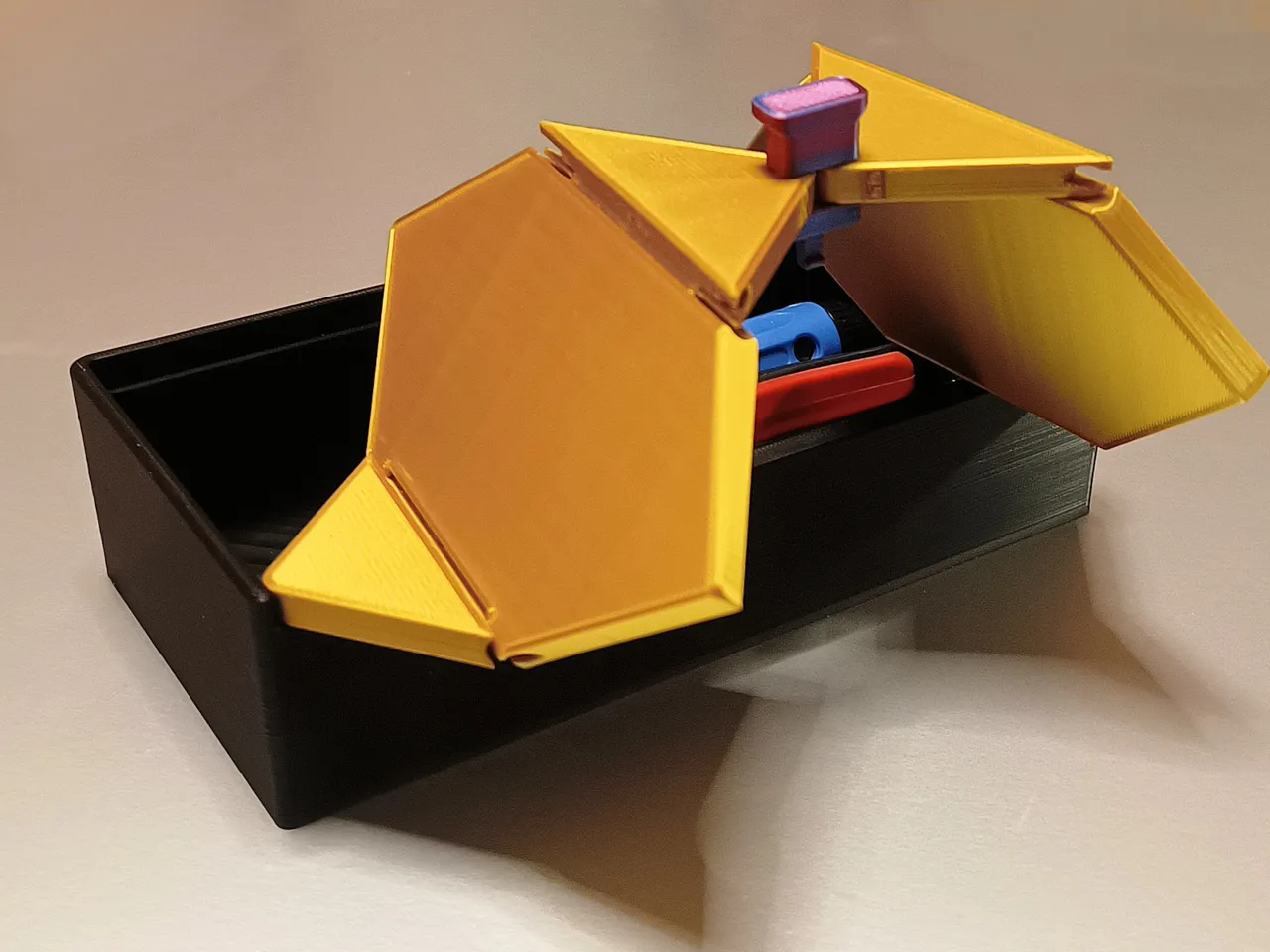 Storage Box with origami folding lids. view 2