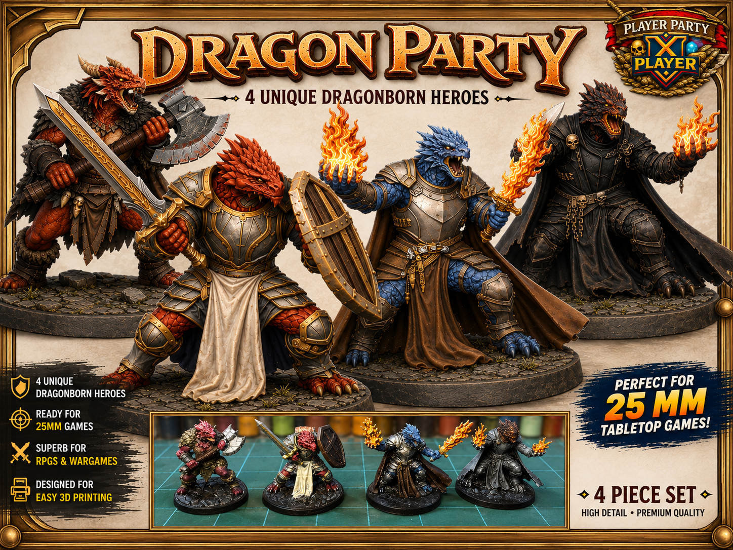 Dragonborn Adventurer Party: Bar, Pal, Eld Kn, Sor