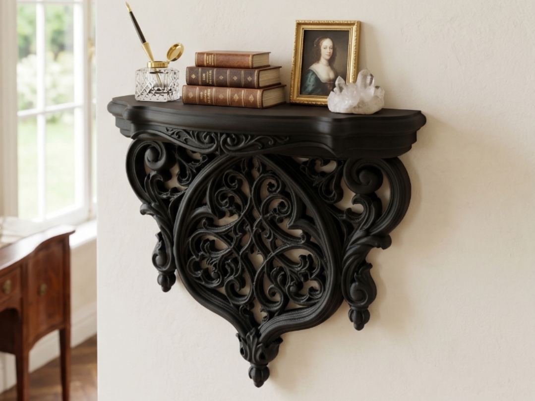 Ornate Baroque Console - Ebony Lace Shelf