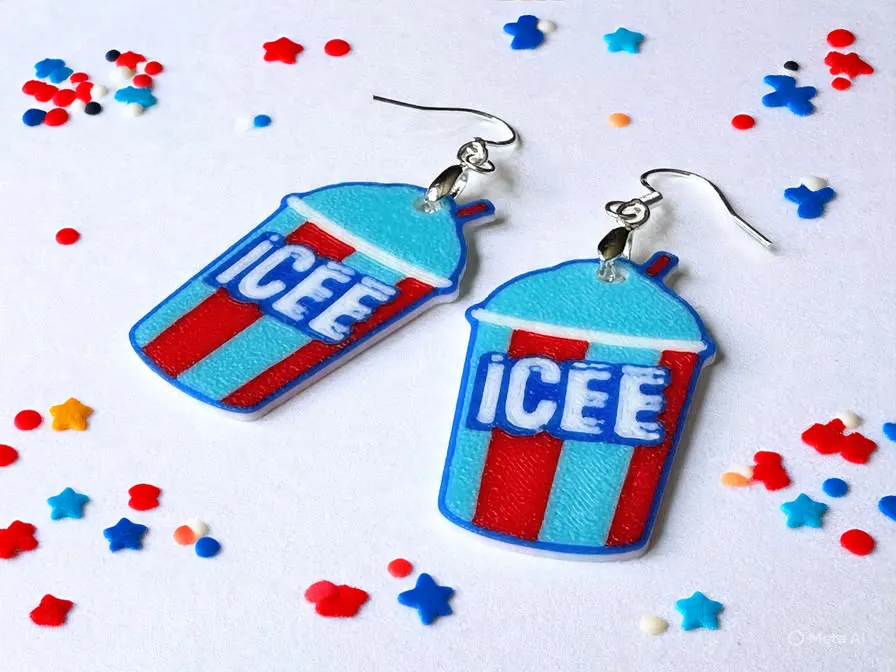 ICEE Earrings and Keychain view 3