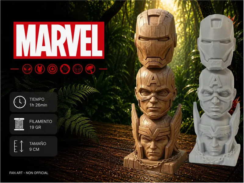 Iron Man Captain America Thor Wooden Totem Marvel