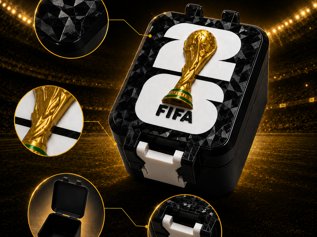 Caixa Porta Figurinhas Copa 2026 com Taça